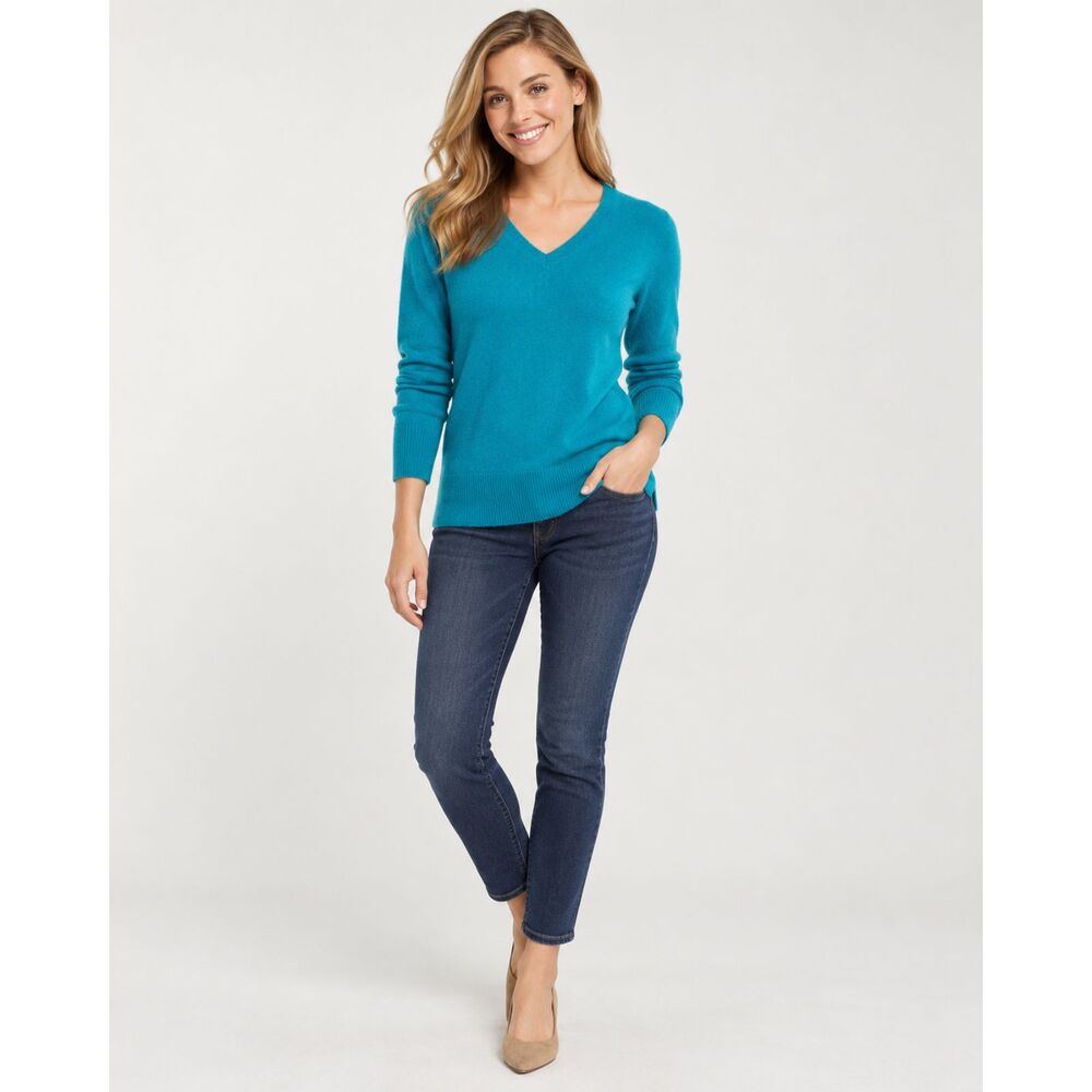 APT.9 100% Cashmere V-Neck Sweater Teal Turquoise Size M Women’s